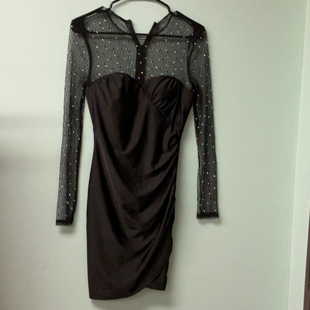 Elegant Black Mesh Sleeve Dress